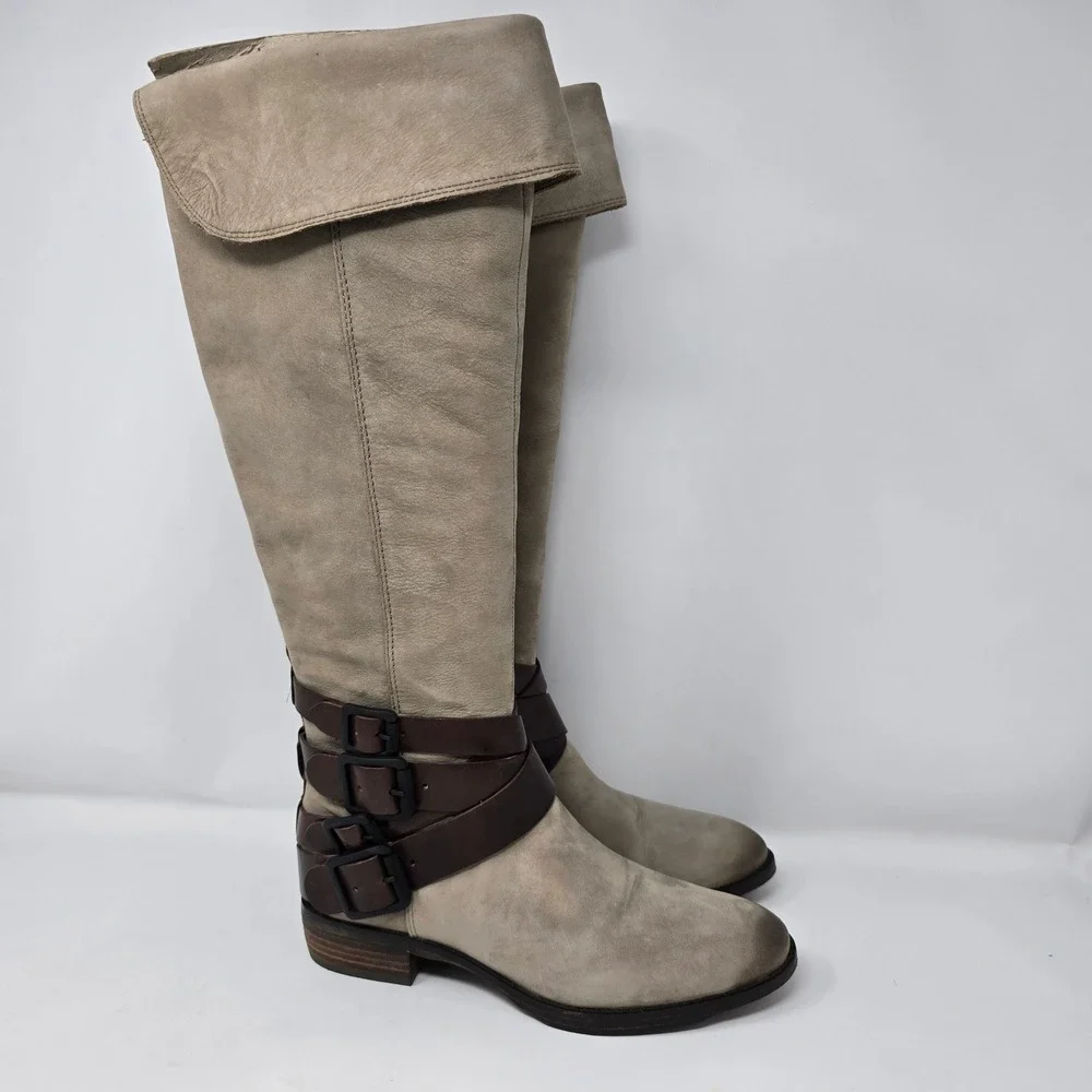 Sam Edelman Pia Boots Knee High Tall Stone Brown Suede Buckle Womens 6M